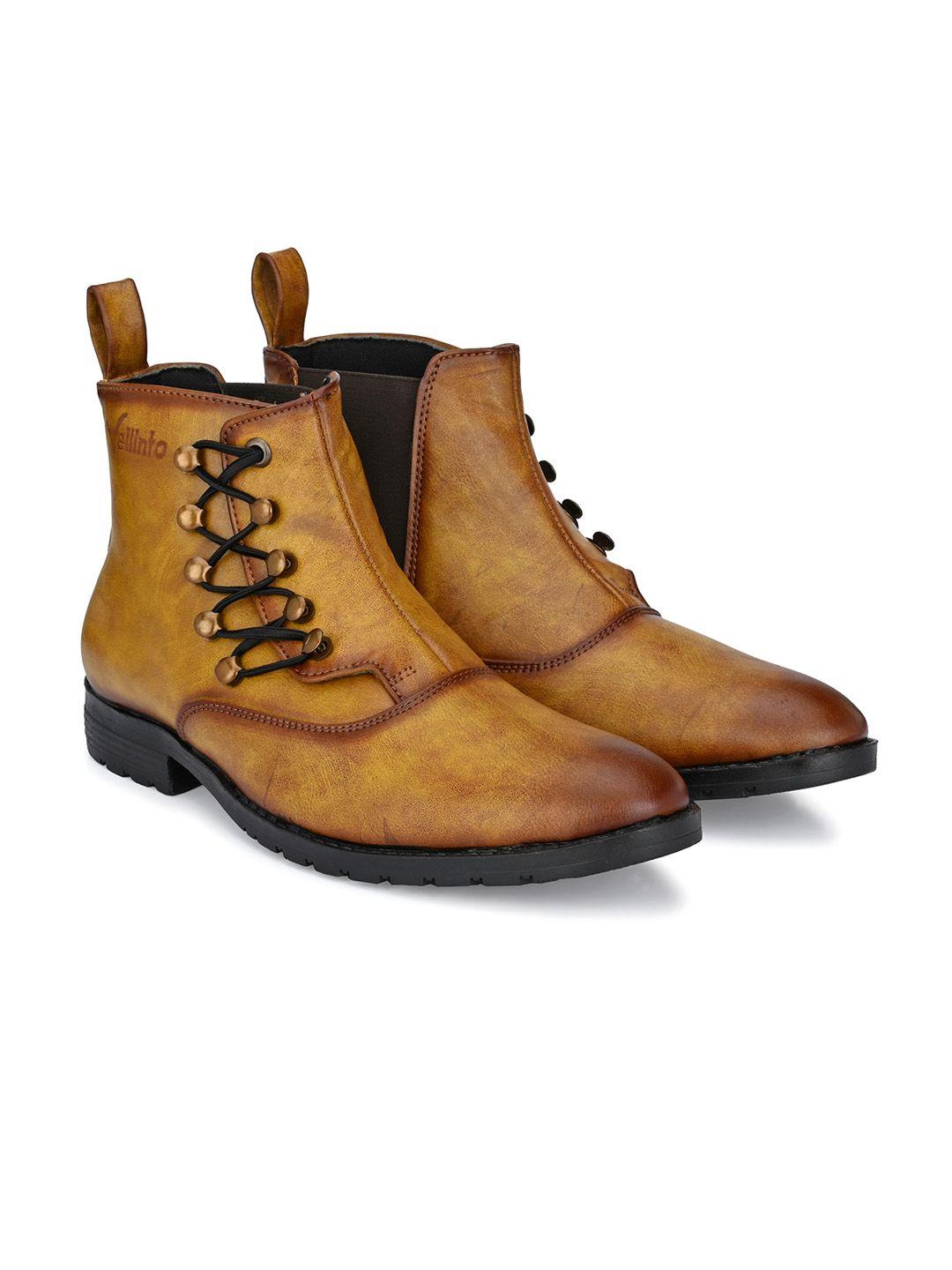 vellinto men bikers textured mid-top chelsea boots