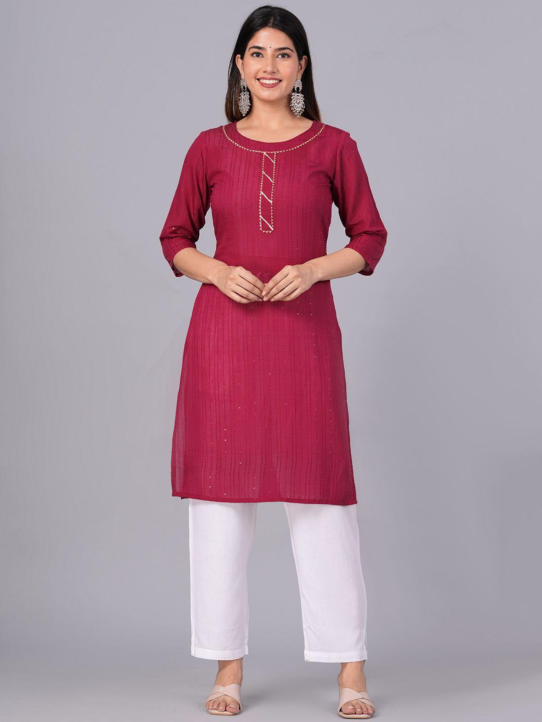 doriya women maroon embroidered regular gotta patti kurta with palazzos & with dupatta