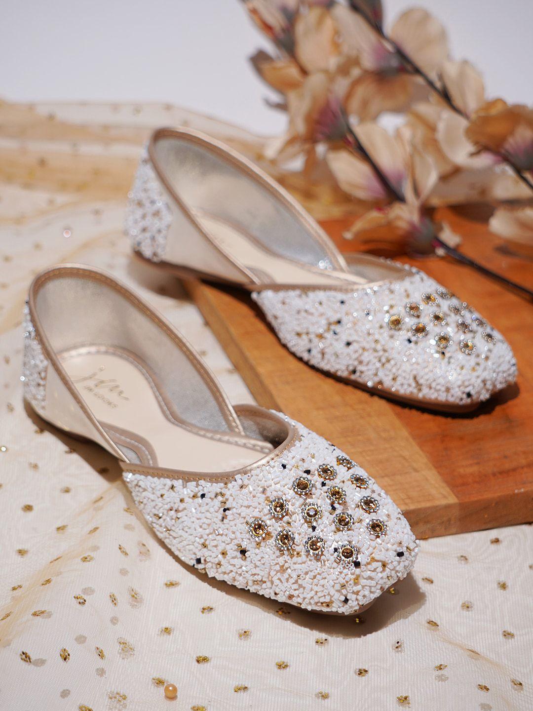 jm looks women white printed ballerinas flats