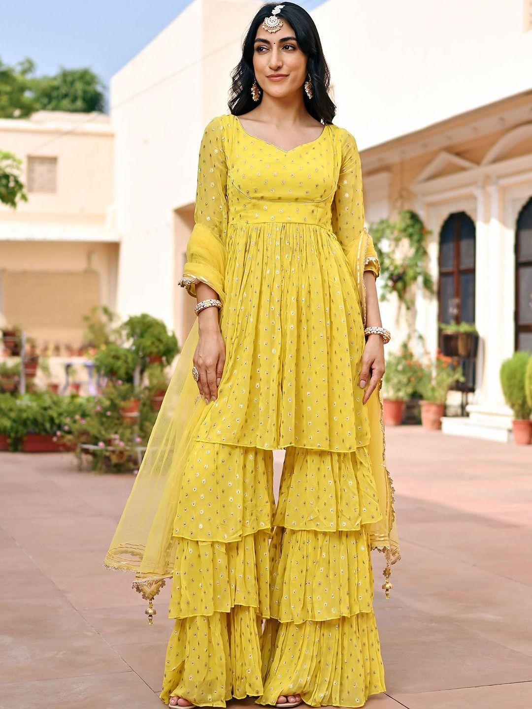 lavanya the label ethnic motifs woven design anarkali kurta with sharara with dupatta