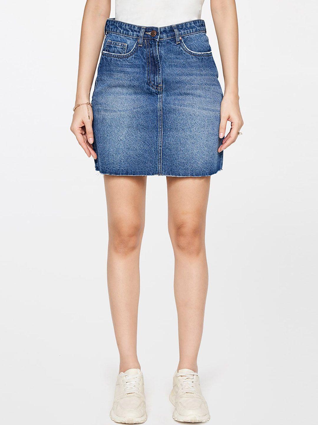 and pure cotton straight mini denim skirt