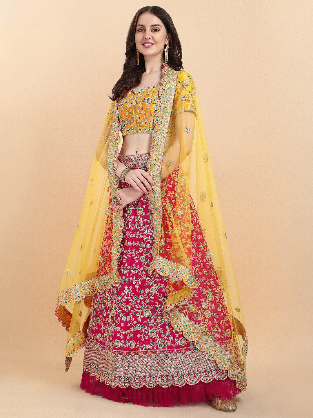 mitera embroidered sequinned semi-stitched lehenga & unstitched blouse with dupatta