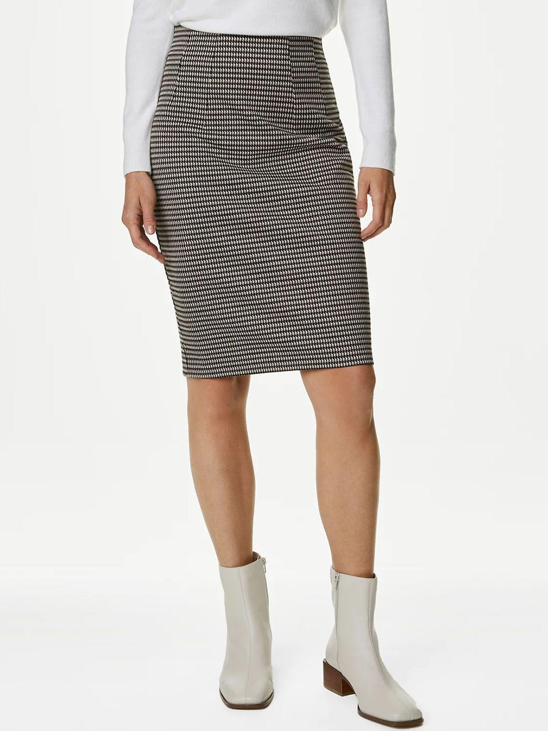 marks & spencer checked pencil knee-length skirt