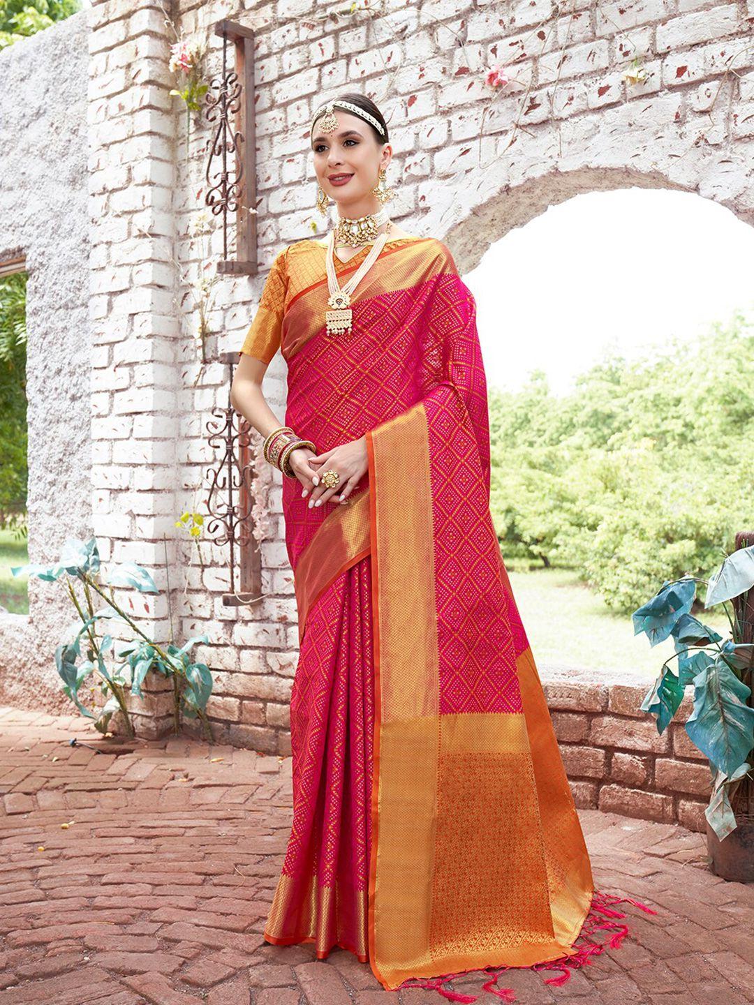 anouk pink & gold-toned zari art silk kanjeevaram saree