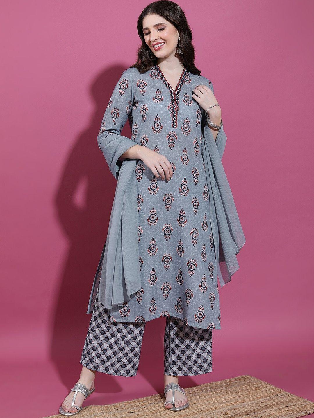 ketch ethnic motifs printed regular kurta with palazzos & dupatta