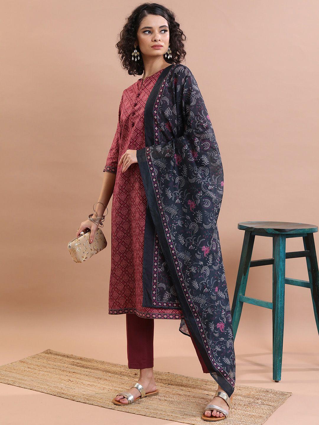 ketch floral printed regular kurta with trousers & with dupatta