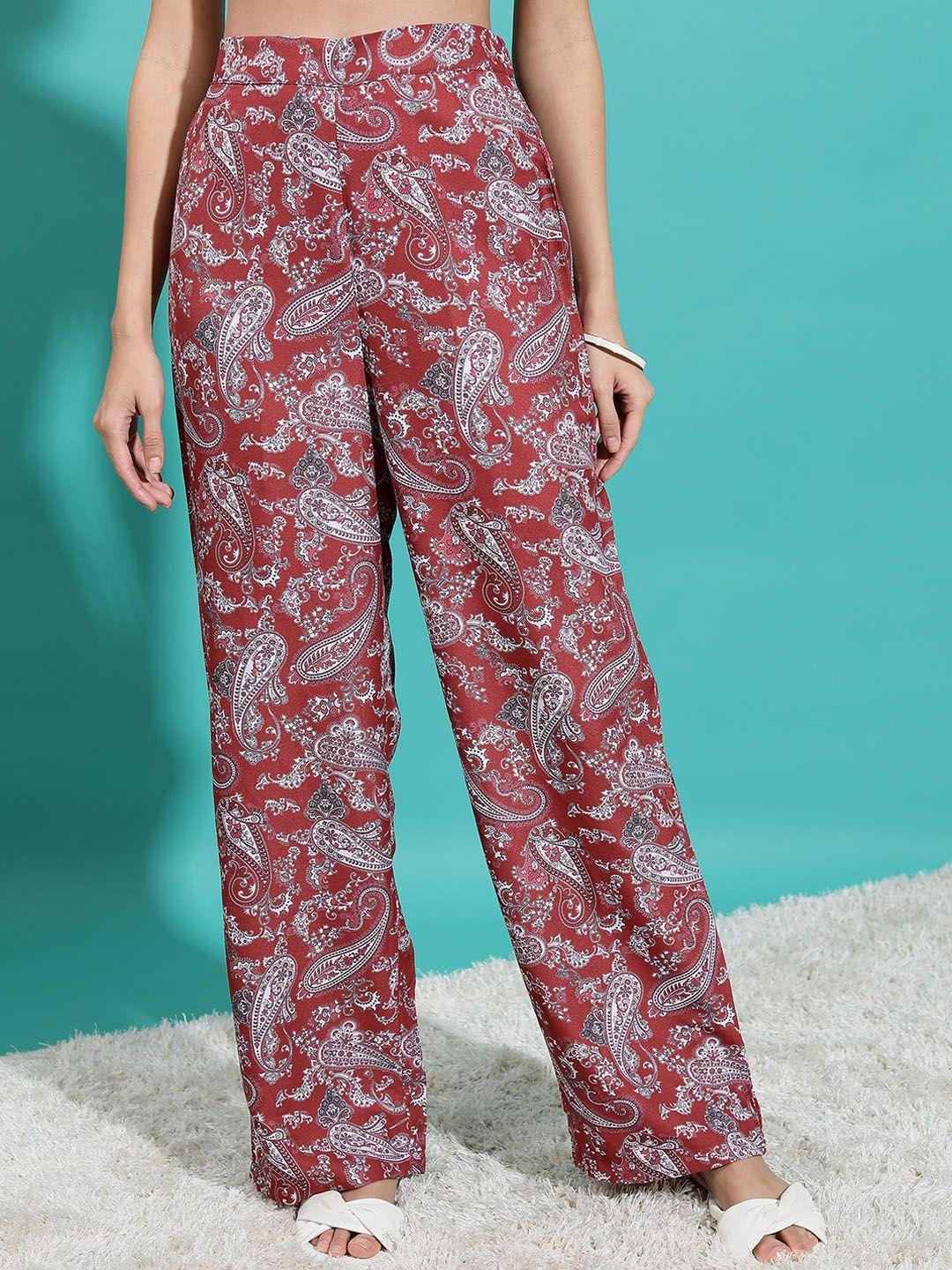 ketch women ethnic motifs printed mid-rise flared trousers