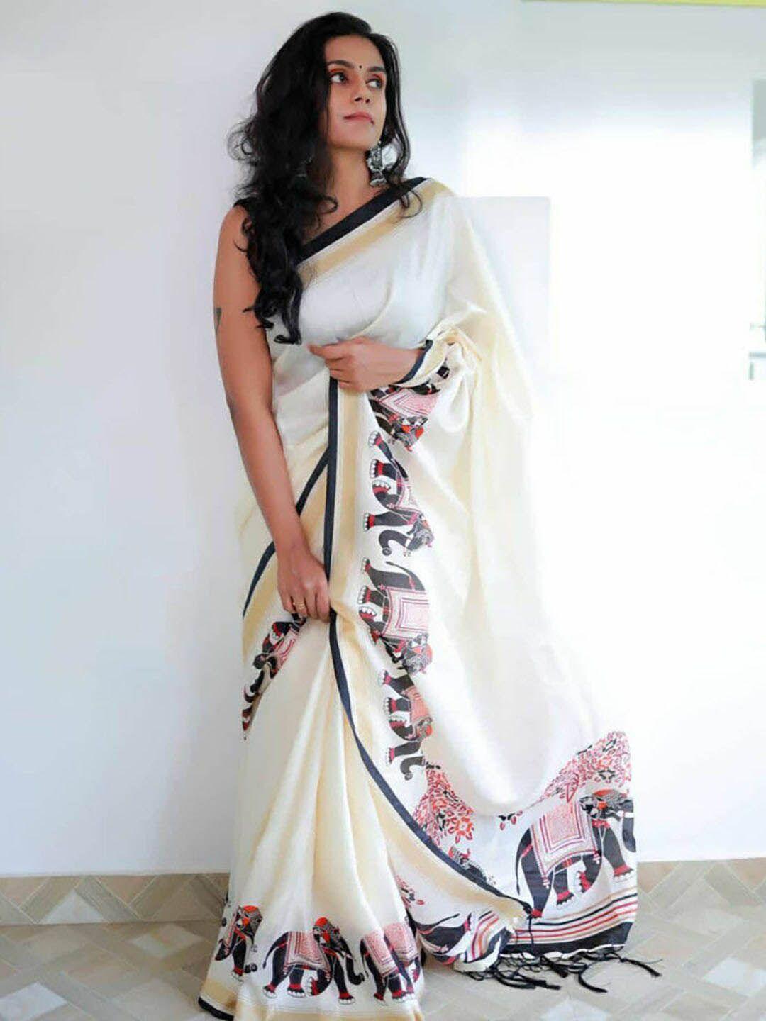 sareewave white & black art silk kota saree