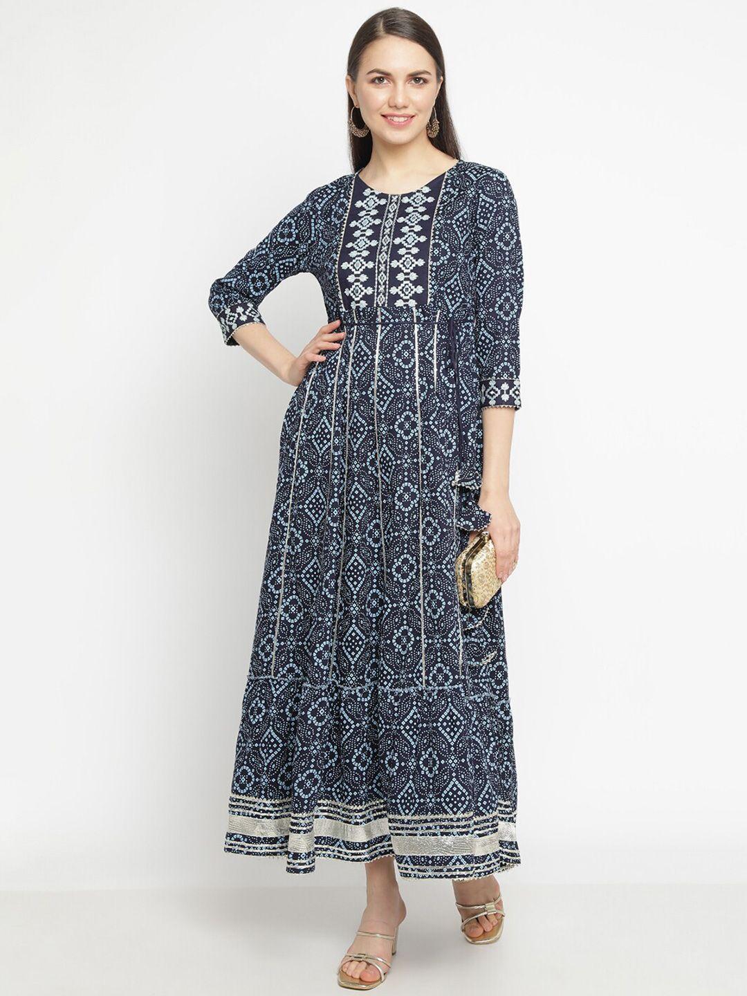 aayusika ethnic motifs printed embroidered fit & flare ethnic dress