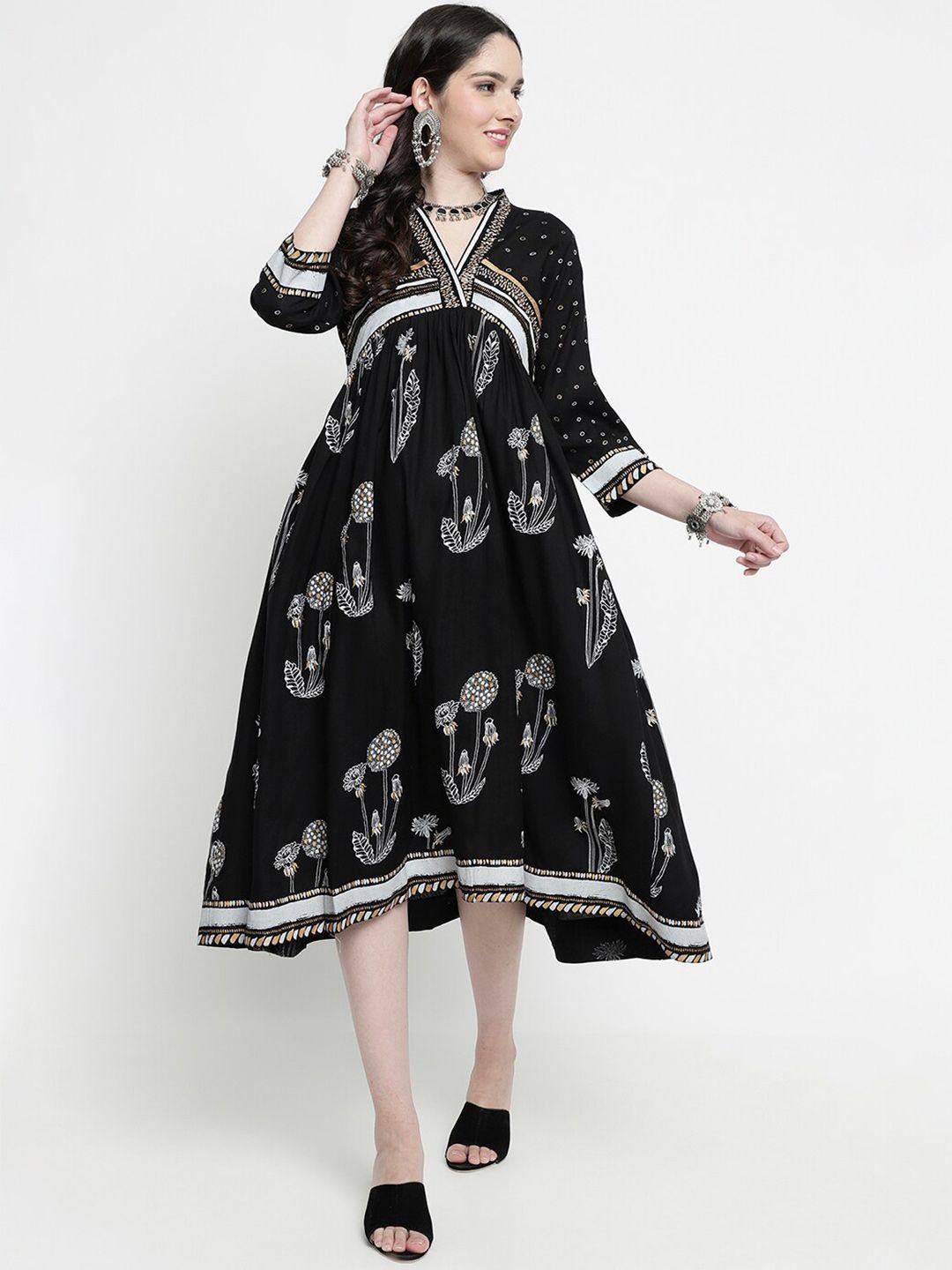 aayusika ethnic motifs printed v-neck a-line midi ethnic dress