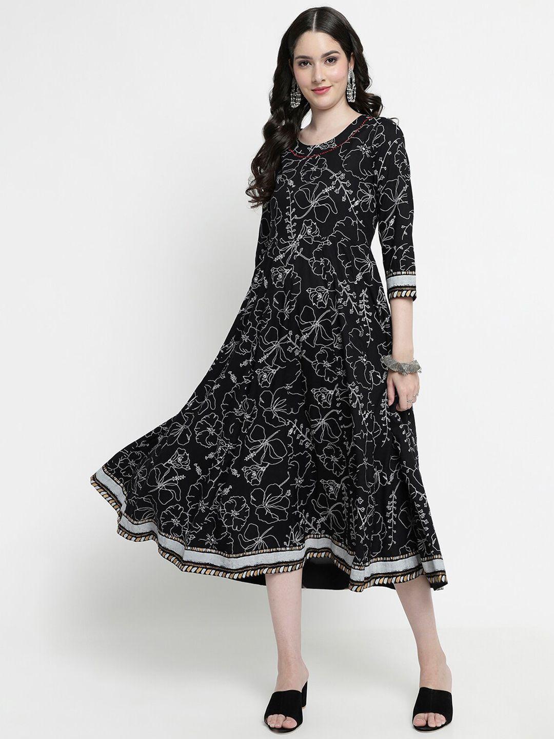 aayusika floral printed a-line midi ethnic dress