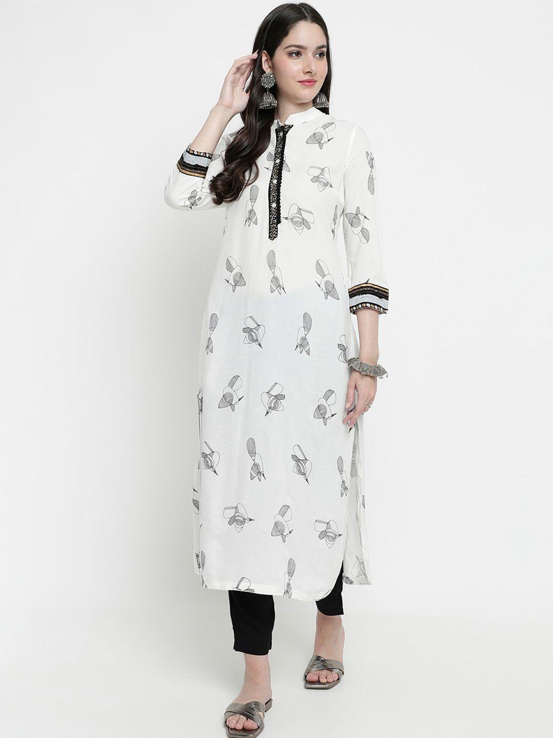 aayusika quirky printed mandarin collar regular kurta