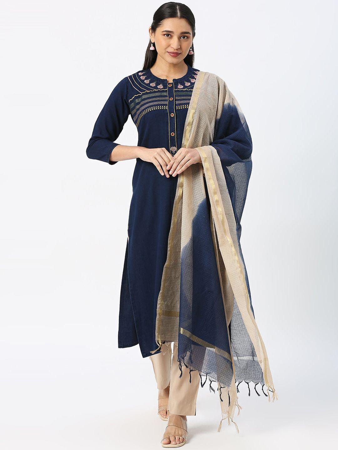 dressline floral embroidered kurta with trousers & with dupatta