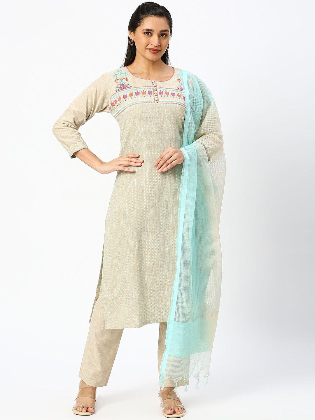 dressline embroidered pure cotton kurta & salwar with dupatta