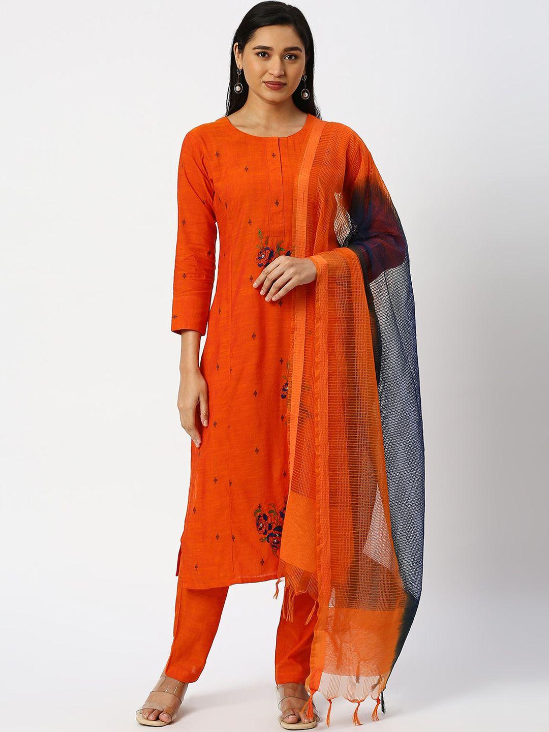 dressline floral woven design kurta with trousers & dupatta