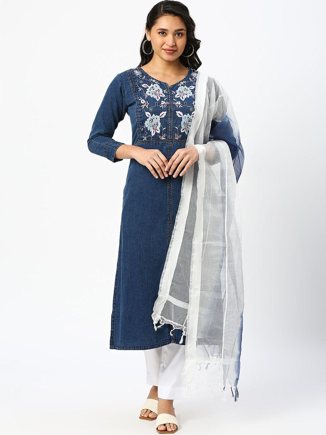 dressline floral embroidered kurta with salwar & with dupatta