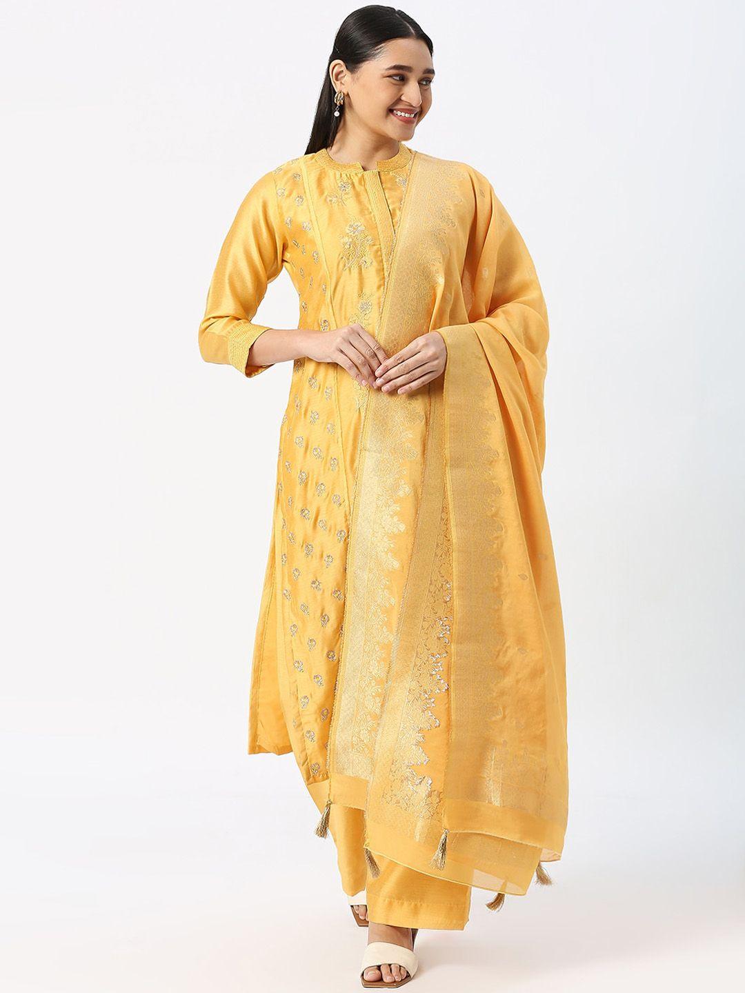 dressline ethnic motifs embroidered thread work kurta & salwar with dupatta