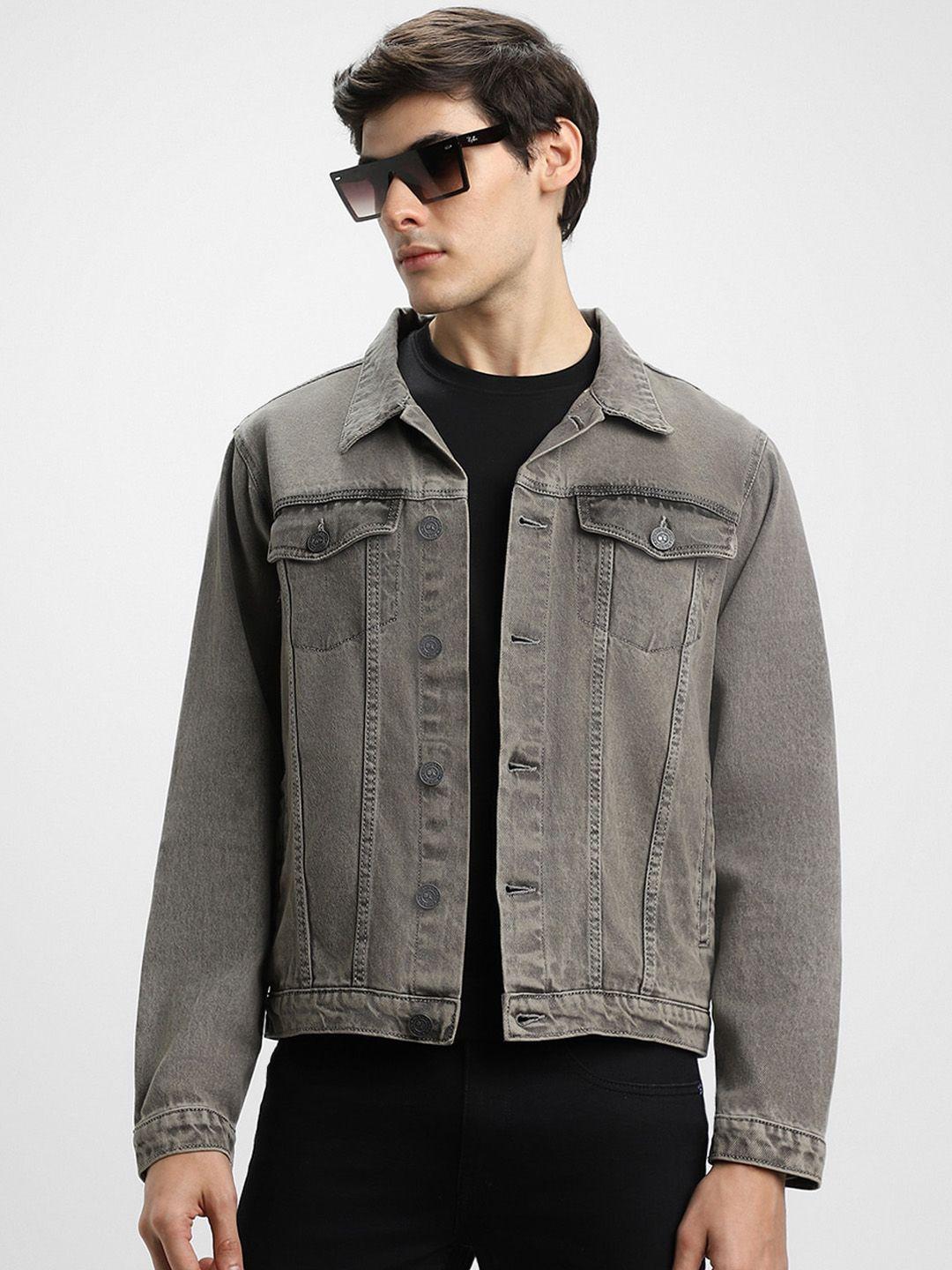 dennis lingo washed spread collar long sleeves denim jacket