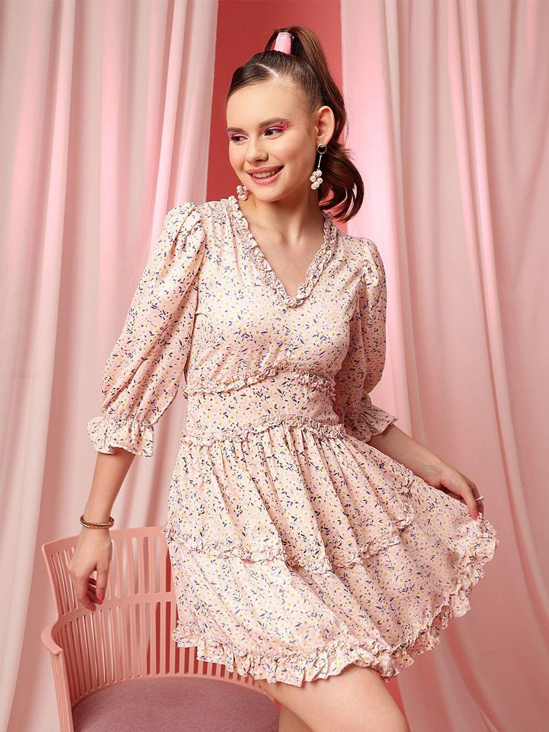 street 9 pink floral print flutter sleeve georgette peplum dress