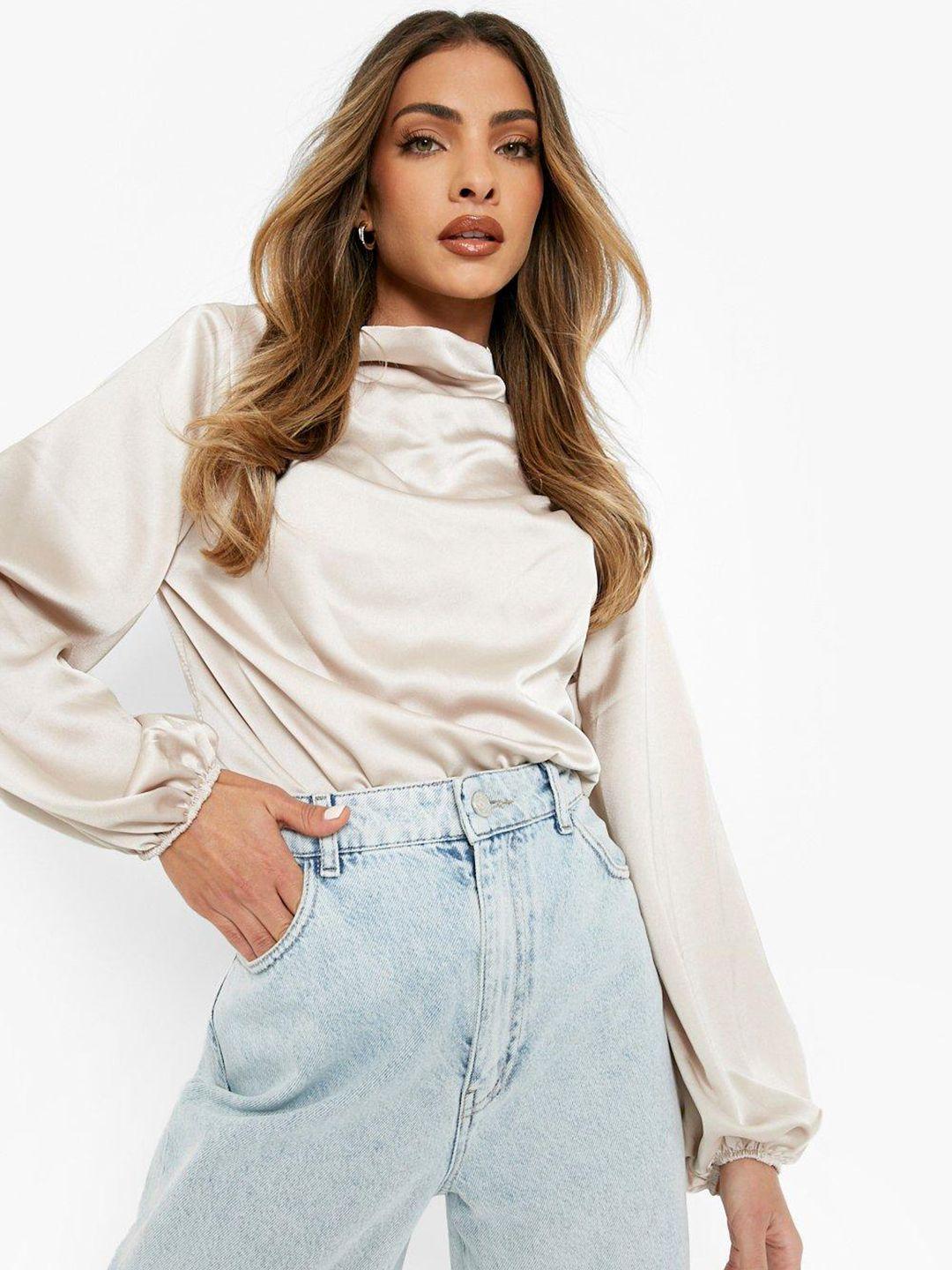 boohoo cowl neck satin finish top