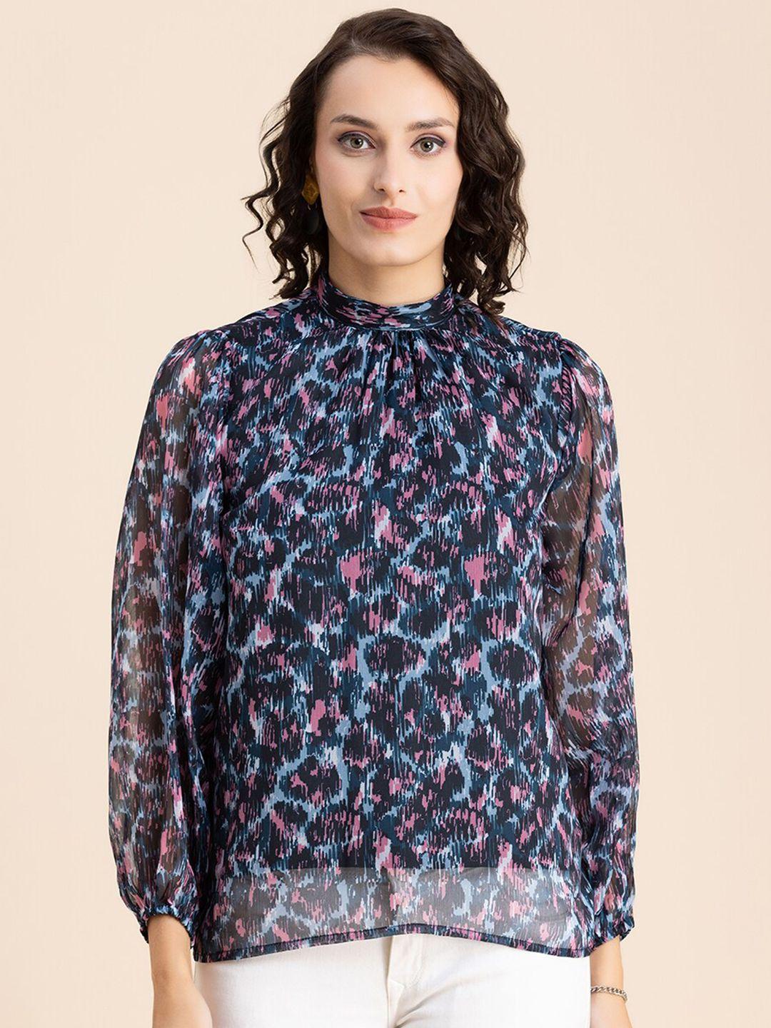 moomaya blue floral print chiffon top