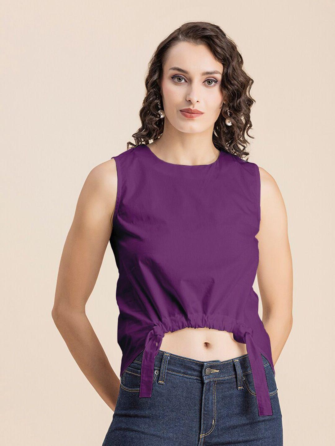 moomaya purple cotton cinched waist crop top