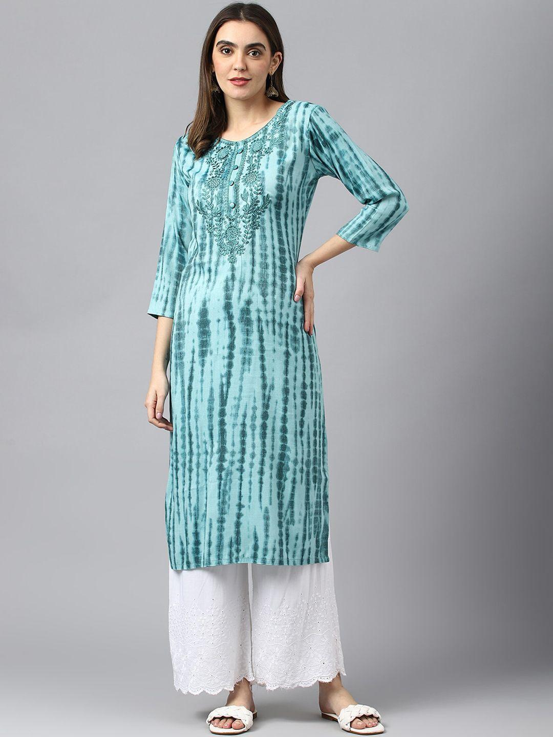 sangria sea green abstract dyed thread work straight kurta