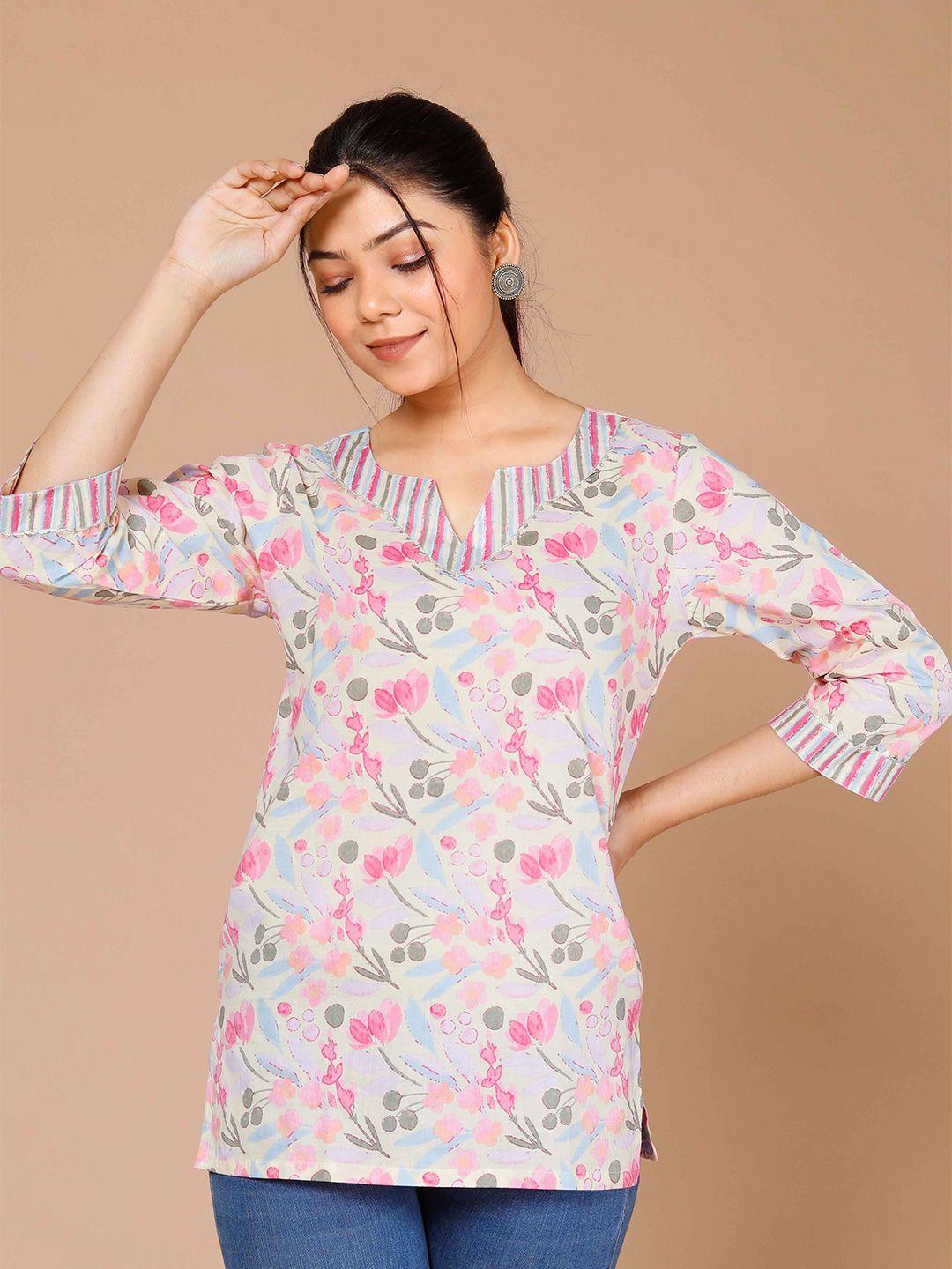 miravan floral printed longline pure cotton top