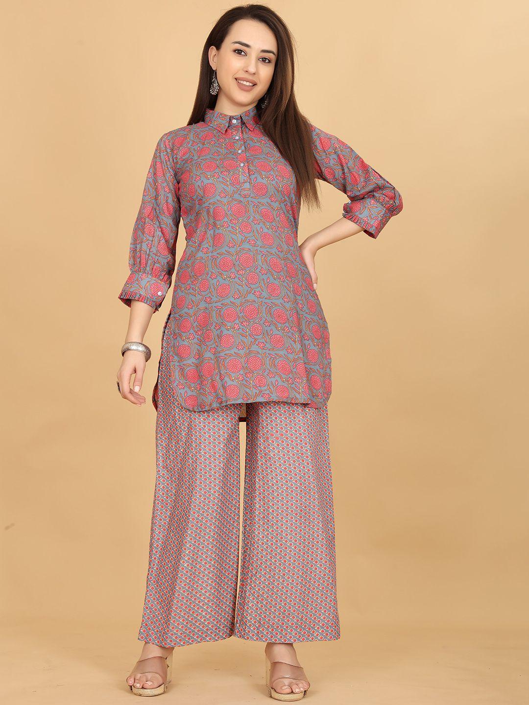 chansi printed shirt collar tunic with palazzos