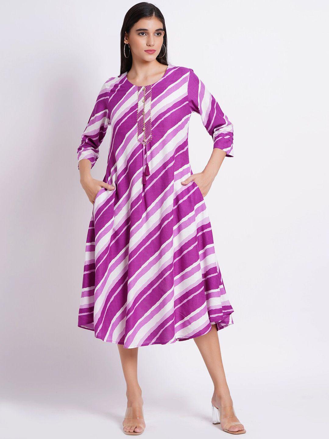 suti women purple printed keyhole neck flared sleeves gotta patti kurta