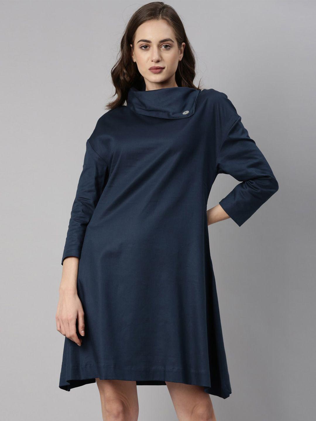 rareism cowl neck cotton a-line dress