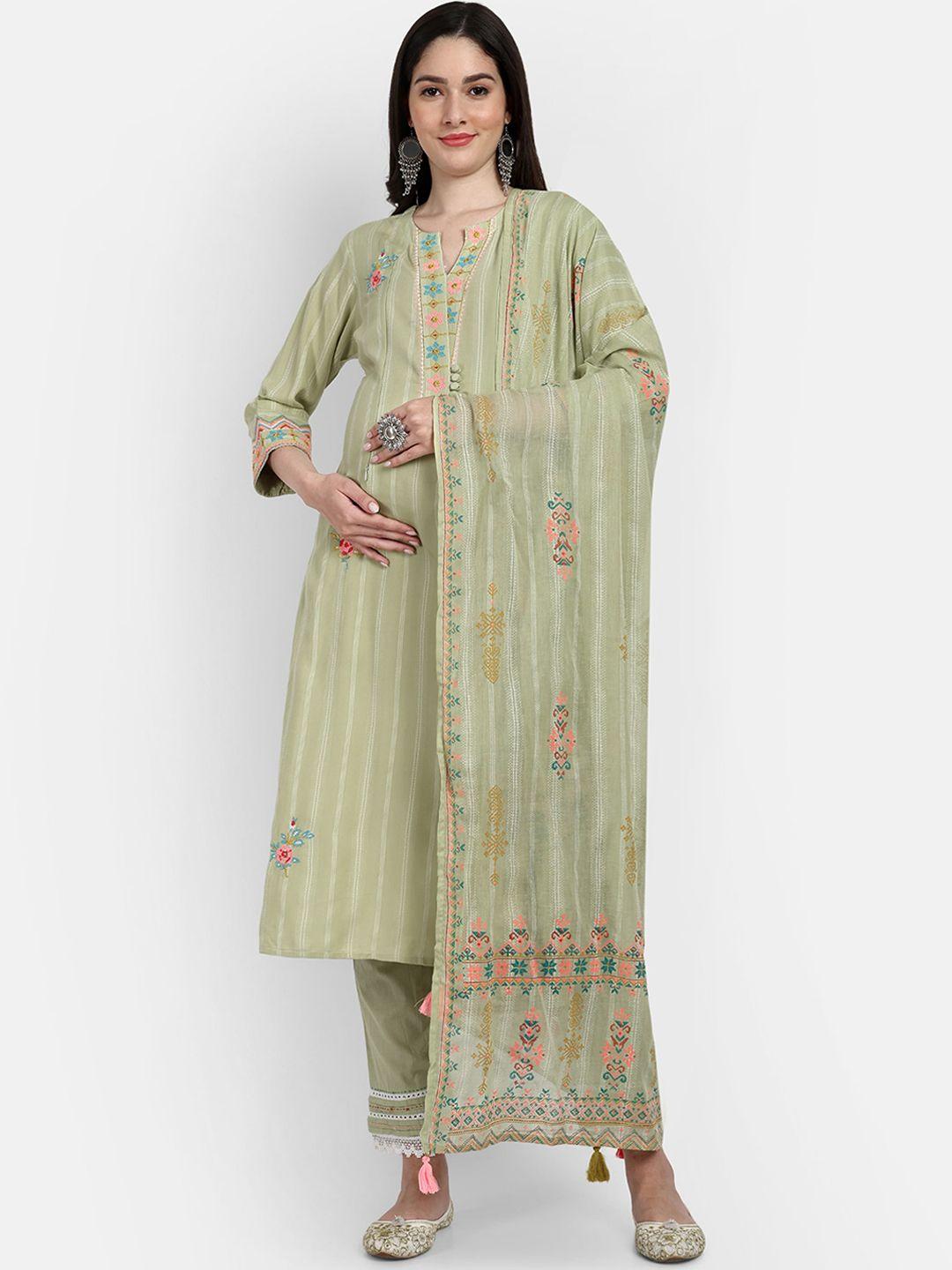 mumzhug floral embroidered thread work pure cotton maternity kurta & trousers with dupatta