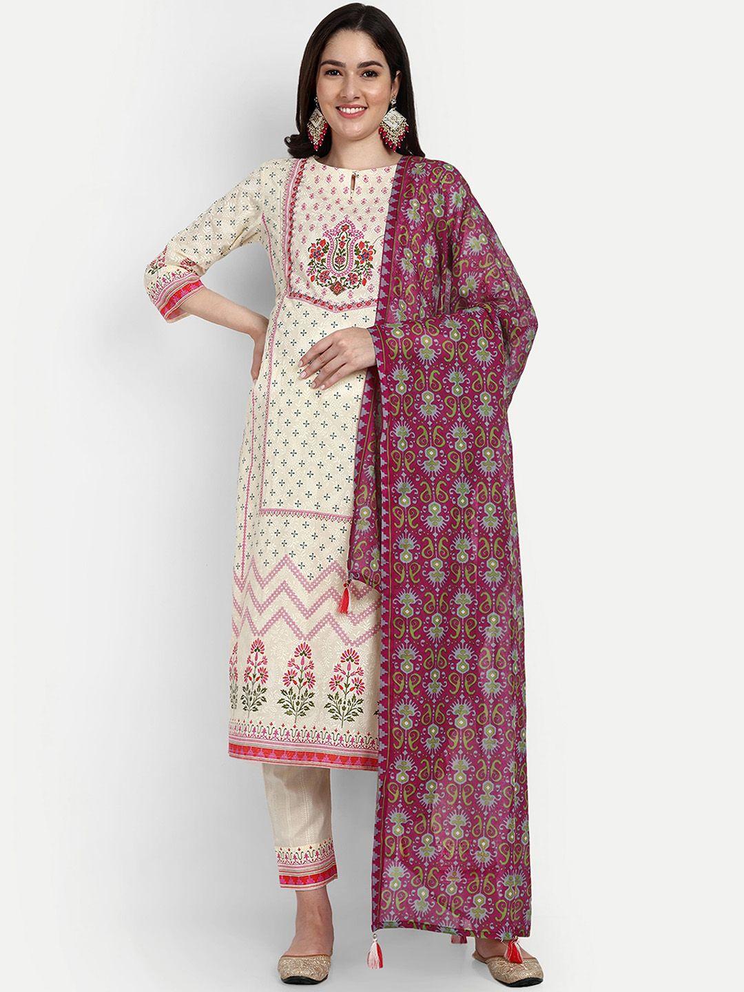 mumzhug ethnic motifs embroidered pure cotton maternity kurta with trousers & dupatta