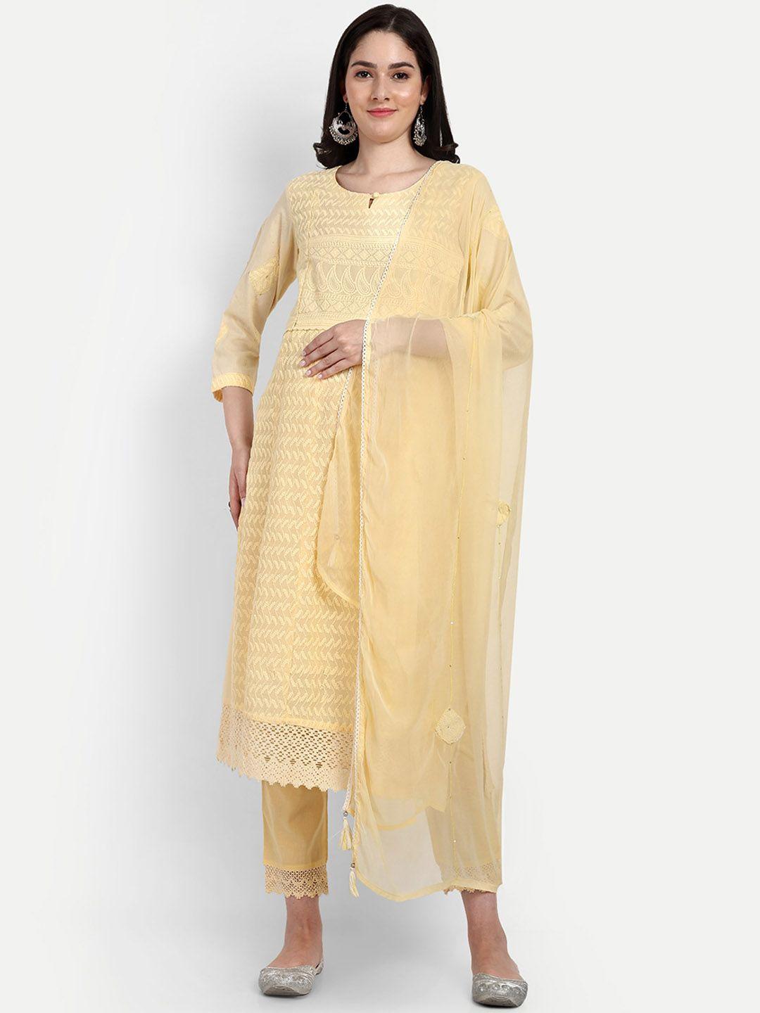 mumzhug ethnic motifs embroidered pure cotton maternity kurta with trousers & dupatta