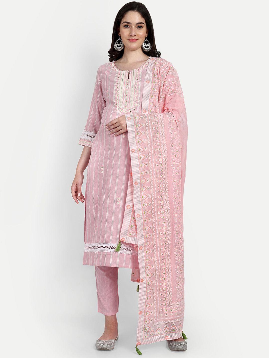 mumzhug floral embroidered pure cotton maternity straight kurta with trousers & dupatta