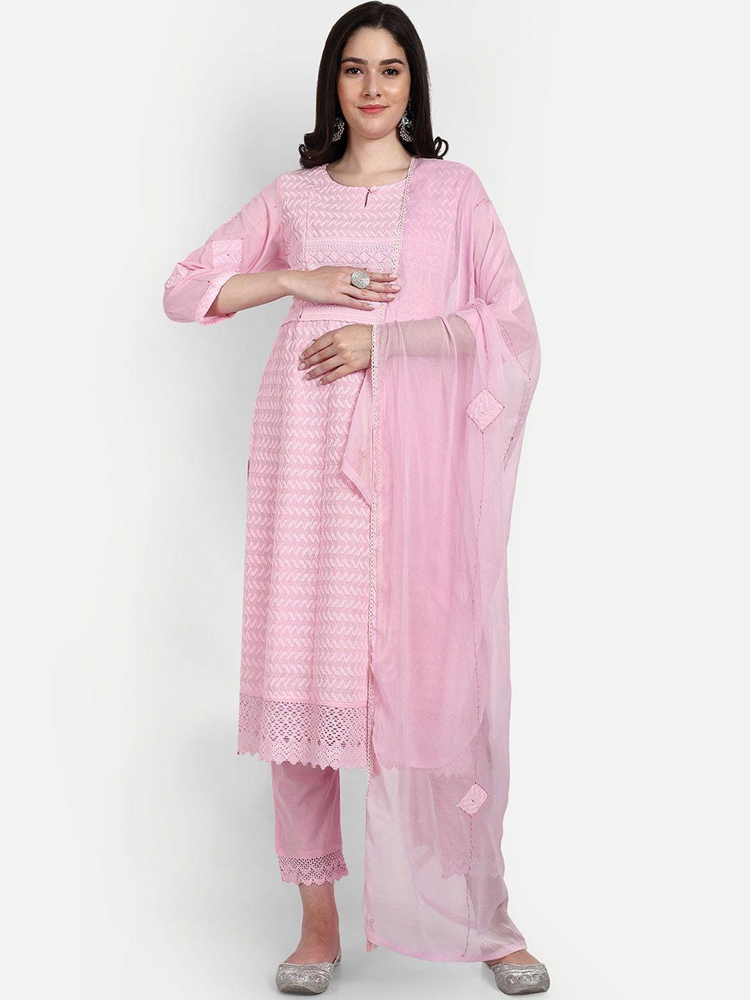 mumzhug ethnic motifs embroidered pure cotton maternity kurta with trousers & dupatta