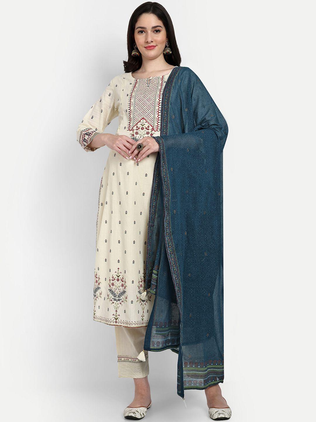 mumzhug ethnic motifs embroidered pure cotton maternity kurta with trousers & dupatta