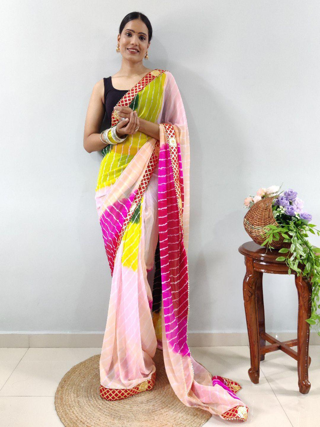 veerax leheriya printed gotta patti pure georgette ready to wear leheriya saree