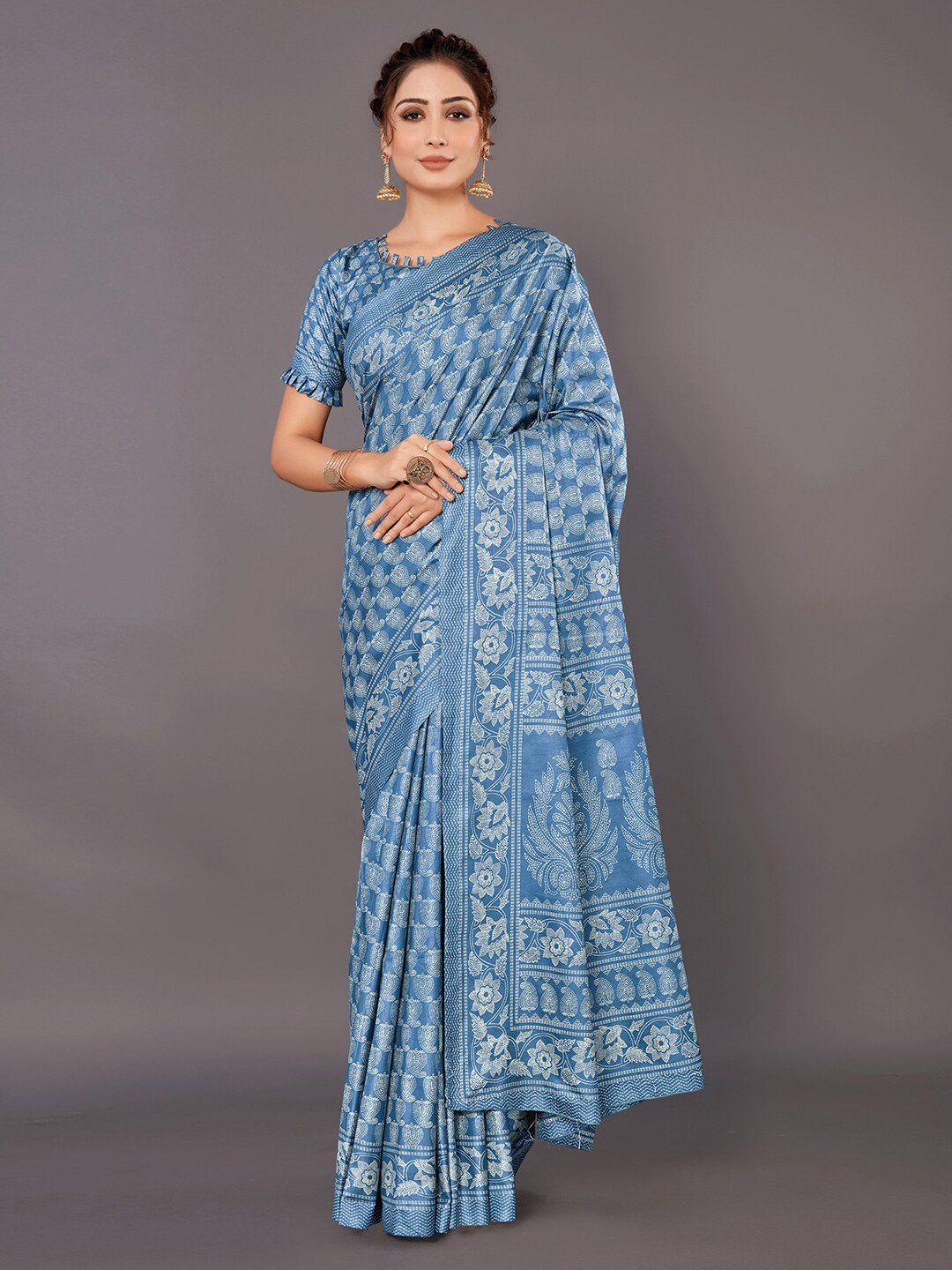 anouk blue ethnic motifs printed bagh saree