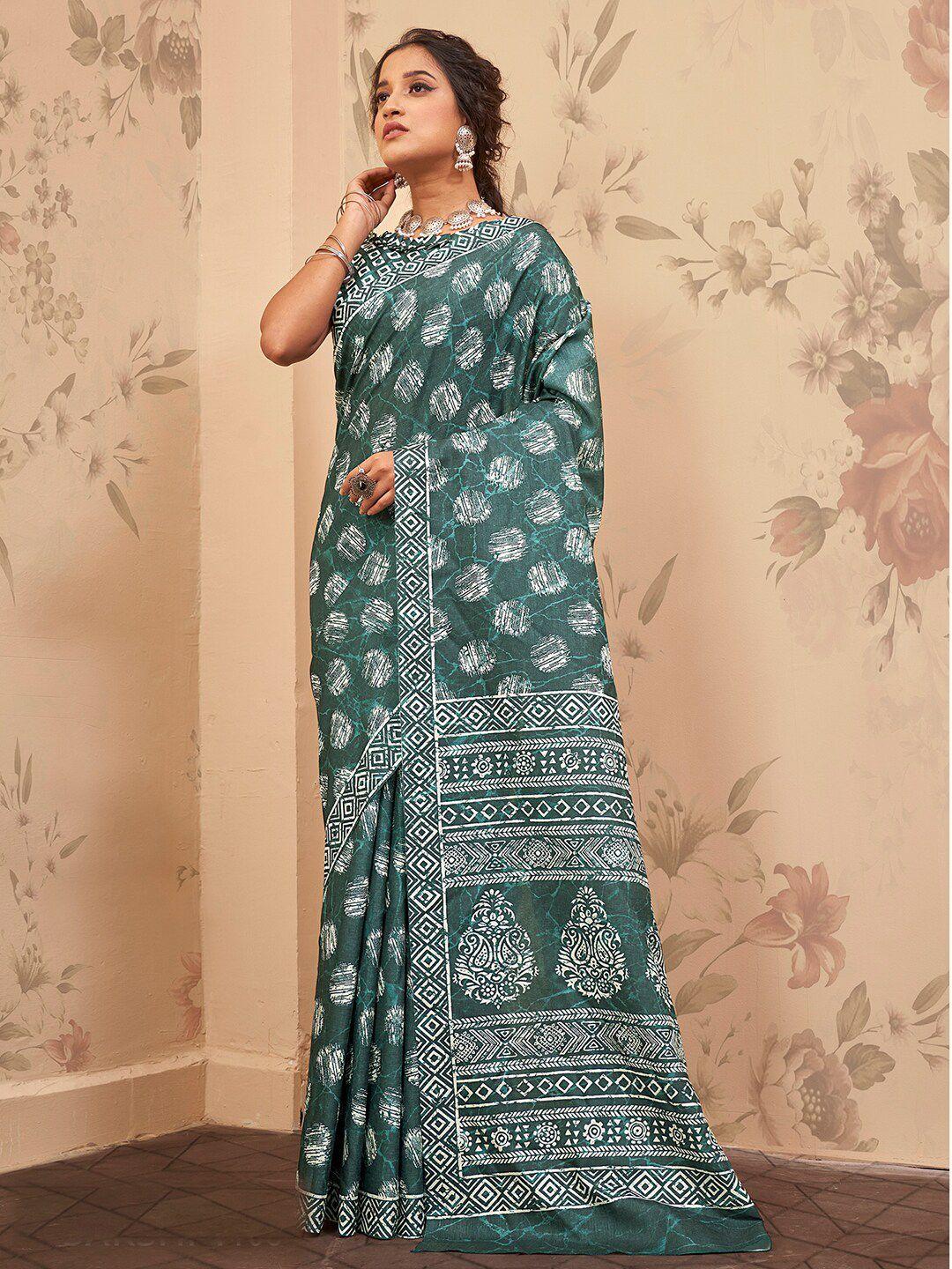 anouk silk blend block print saree