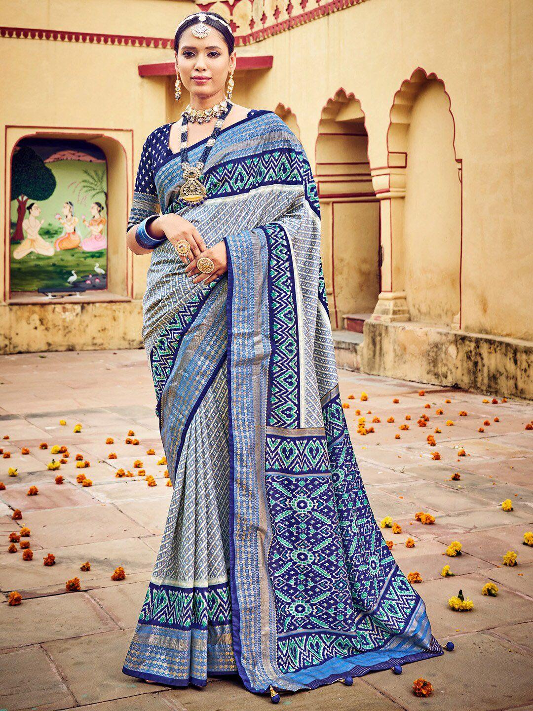 anouk ethnic motifs printed zari silk blend ikat saree