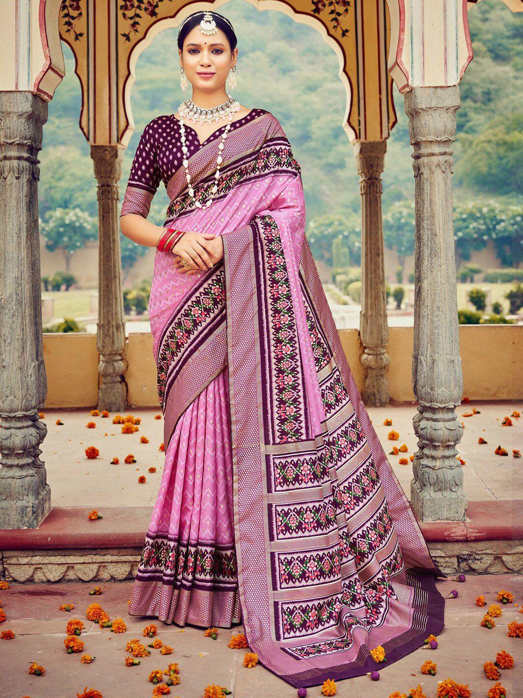 anouk ethnic motifs zari silk blend ikat saree