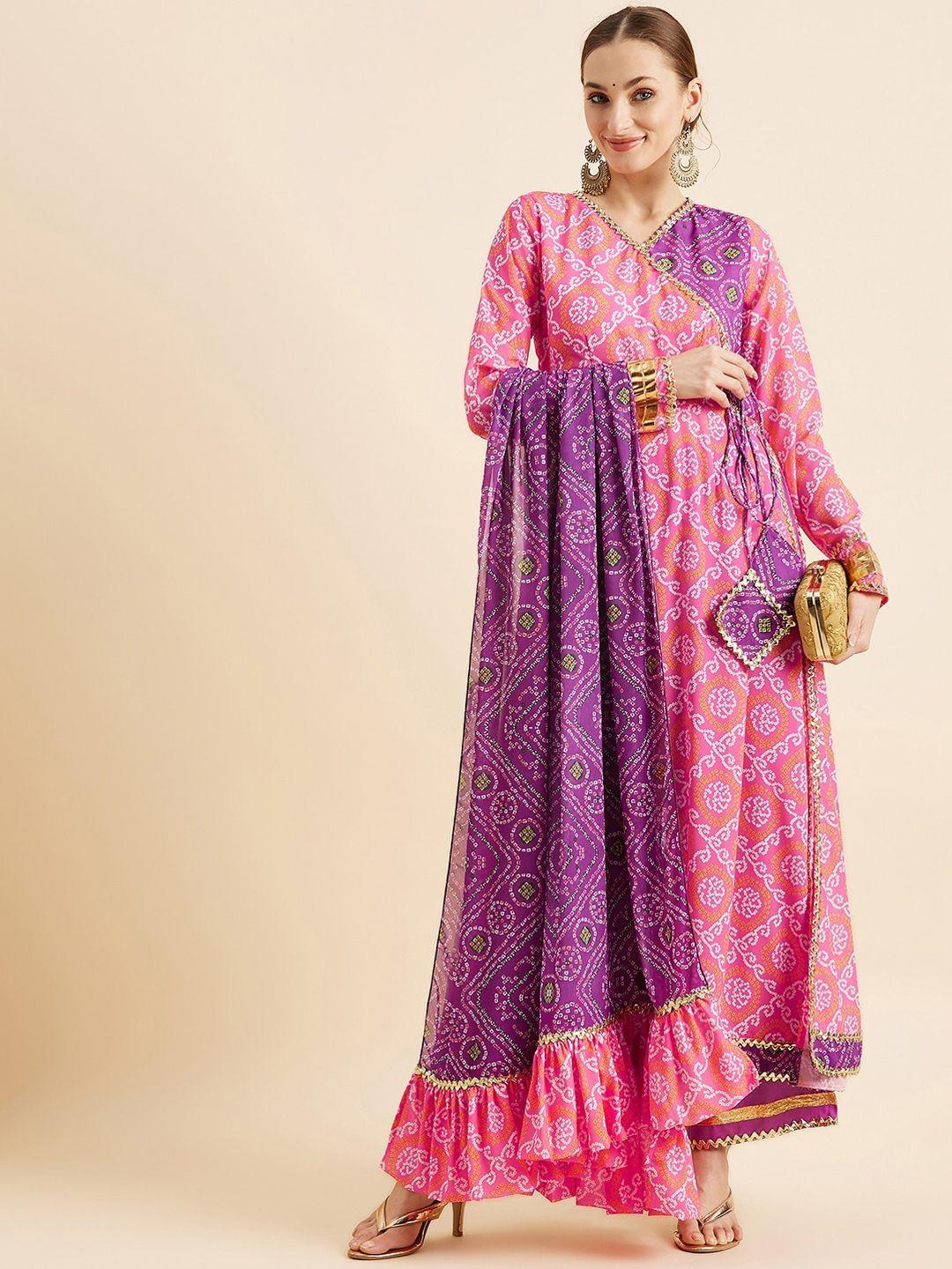 panit bandhani printed angrakha gotta patti kurta with trousers & dupatta