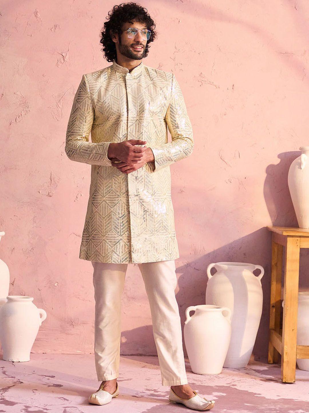 shrestha by vastramay embellished sequinned mandarin collar sherwani set