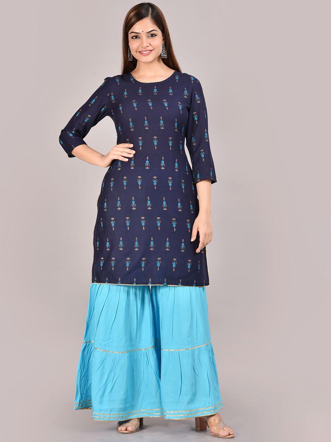 sak jaipur ethnic motifs printed gotta patti straight kurta with sharara