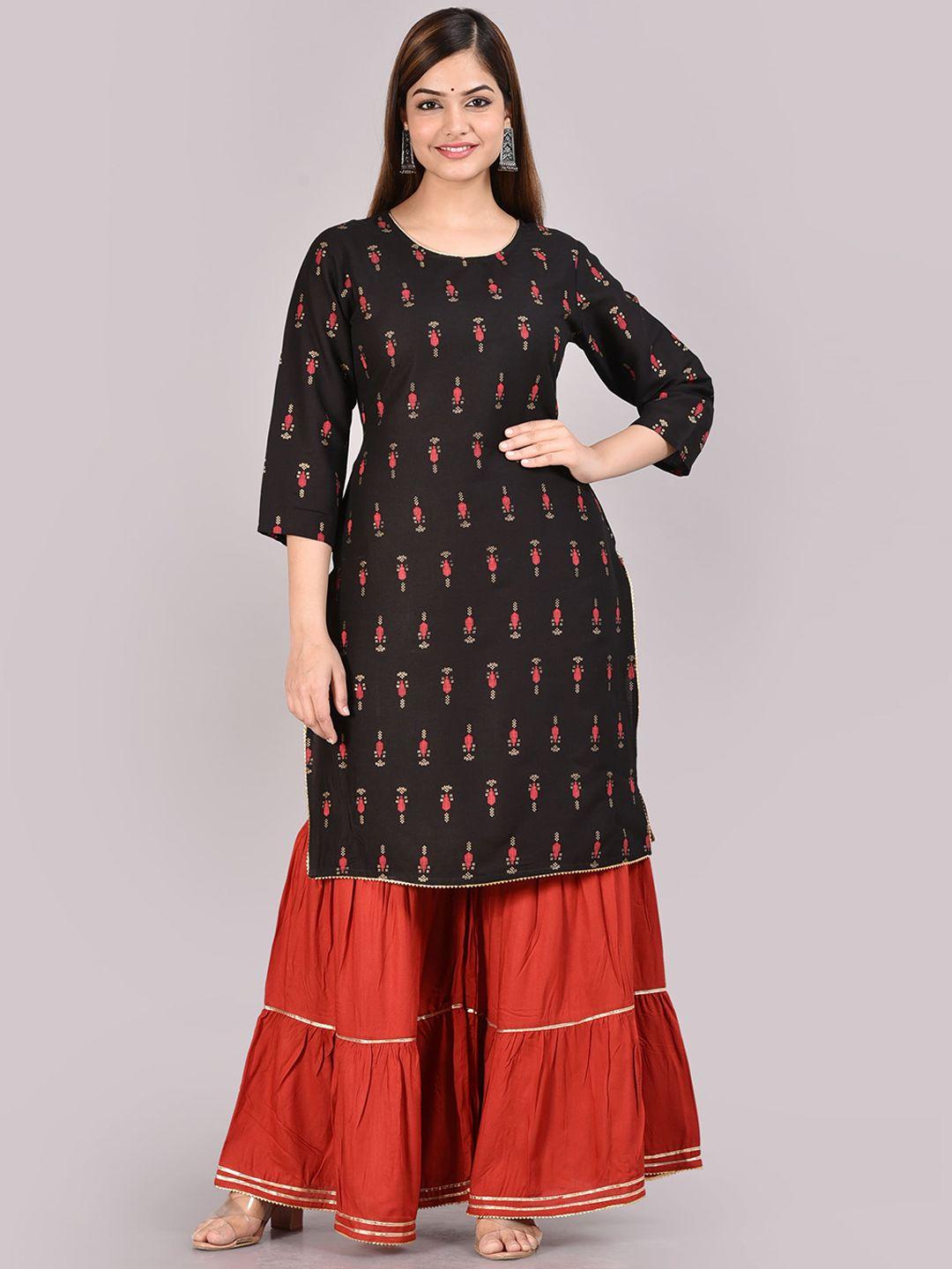 sak jaipur ethnic motifs printed gotta patti straight kurta with sharara