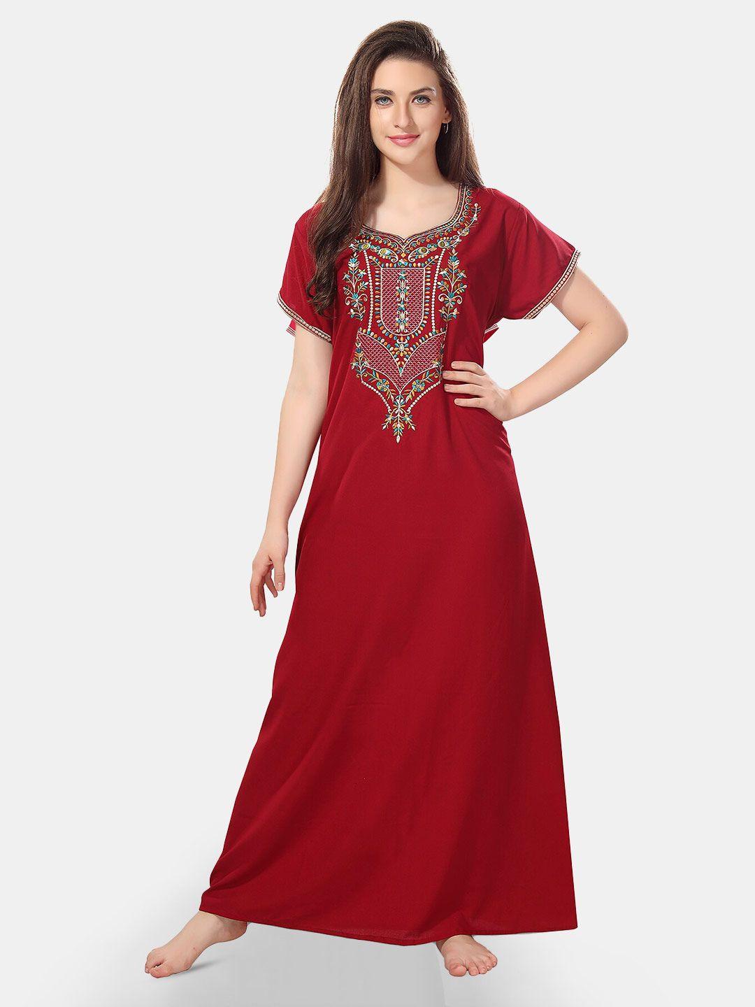 be you ethnic motifs embroidered maxi nightdress