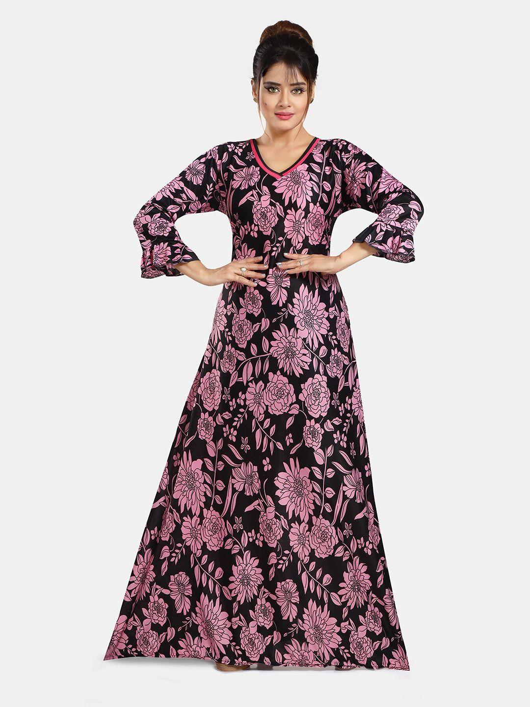 be you floral printed v-neck satin maxi nightdress