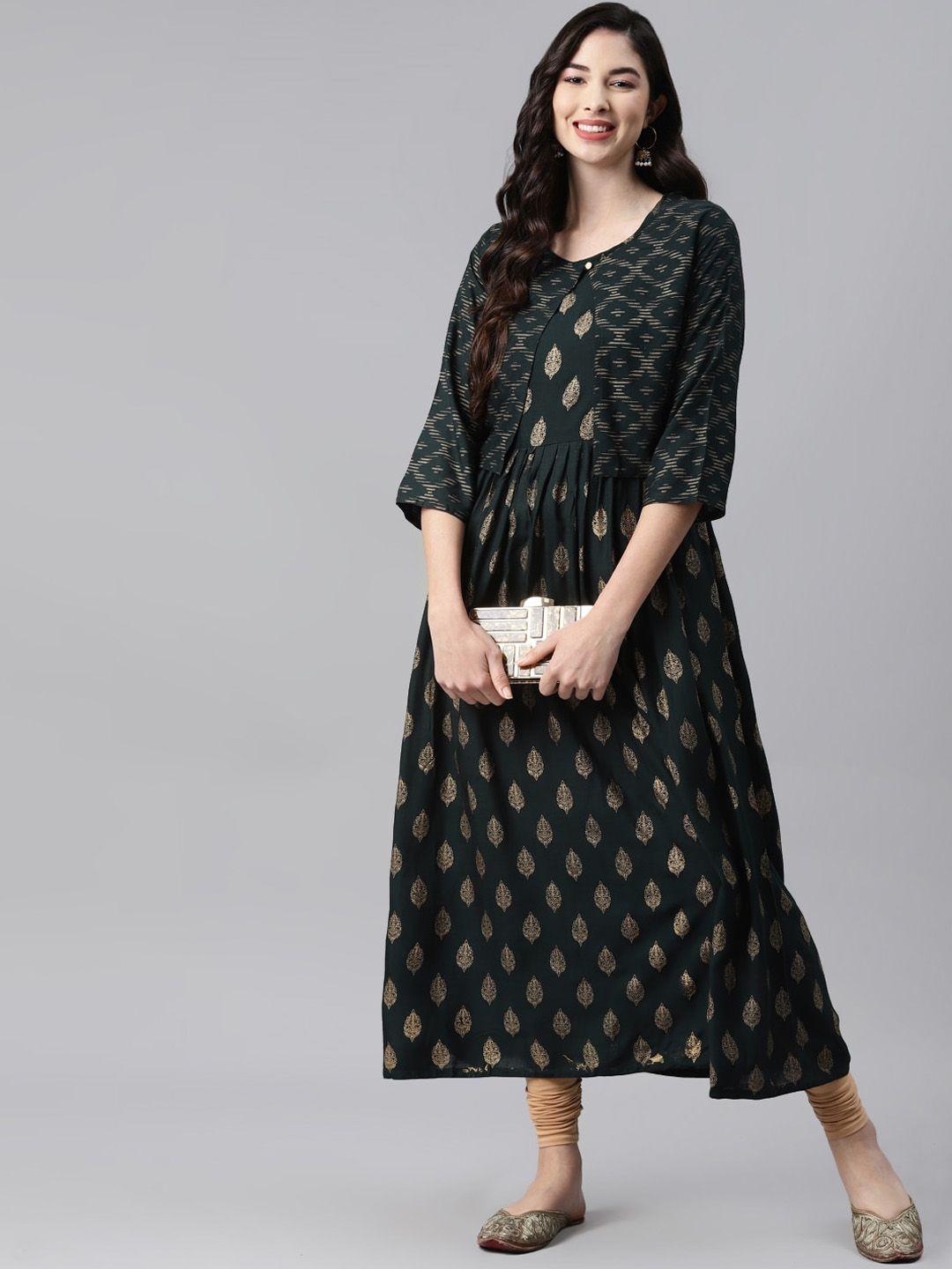 baesd ethnic motifs printed anarkali kurta with jacket