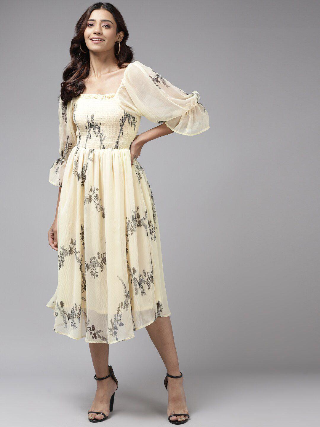 baesd floral printed smocked georgette maxi dress